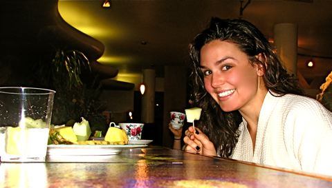 Ana eating spa food